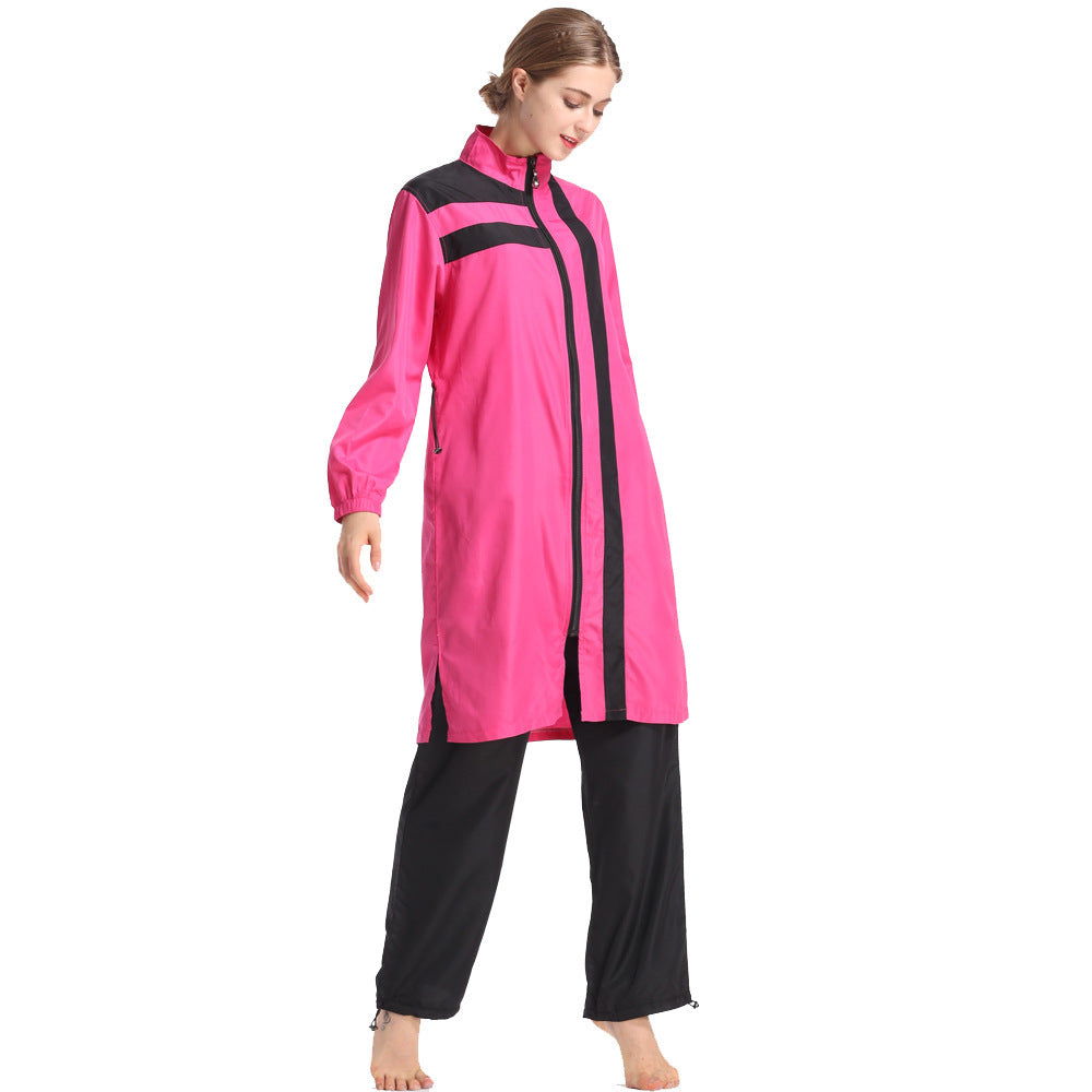 New Middle Eastern Women'S Thin Sportswear Conservative Swimsuit Loose Large Size Zipper And Hooded Three-Piece Suit - Chic Angle